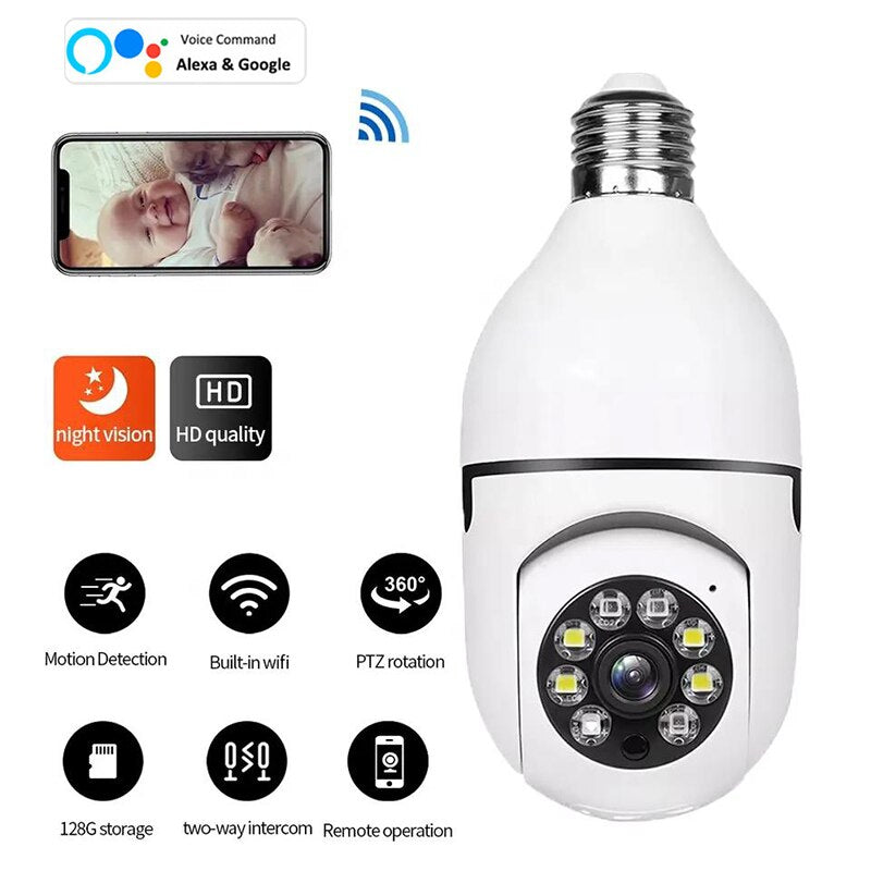 Bulb Security Camera 360° Panoramic Motion Detection Night Vision